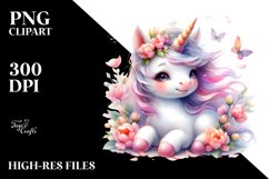 Cute Baby Unicorn Spring Petals | Sublimation Clipart Product Image 1