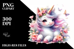 Cute Baby Unicorn Spring Petals | Sublimation Clipart Product Image 1