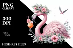 Young Flamingo with Flowers Clipart Product Image 3