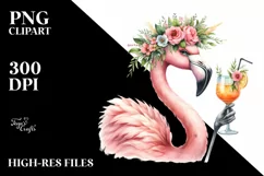 Young Flamingo with Flowers Clipart Product Image 3