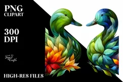 Abstract Vibrant Plant Leaves and 3D Flowers Duck Frame PNG Product Image 1