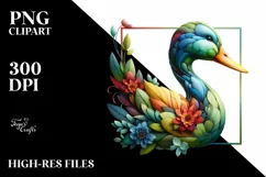 Abstract Vibrant Plant Leaves and 3D Flowers Duck Frame PNG Product Image 1
