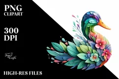 Abstract Vibrant Plant Leaves and 3D Flowers Duck Frame PNG Product Image 1
