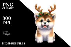 Expressive Akita with Reindeer Horns PNG Product Image 1