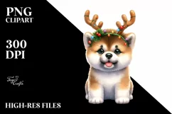 Expressive Akita with Reindeer Horns PNG Product Image 1