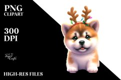 Expressive Akita with Reindeer Horns PNG Product Image 1
