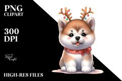 Expressive Akita with Reindeer Horns PNG Product Image 3