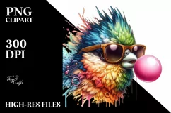 Fun and Colorful Bird with Sunglasses Blowing Chewing Gum | Product Image 1