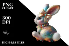 Colorful Bunny with Glittery Bow PNG Product Image 2