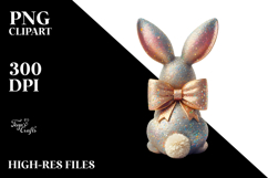 Colorful Bunny with Glittery Bow PNG Product Image 2