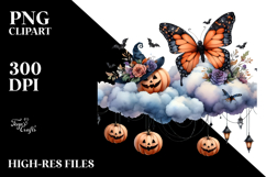 Funny Halloween Butterfly on Cloud, PNG Product Image 2
