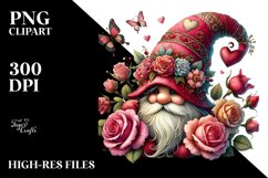 Colorful Valentines Gnome Roses PNG Product Image 2