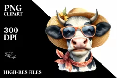 Cow Cow Portrait with Sun Hat Clipart Product Image 1