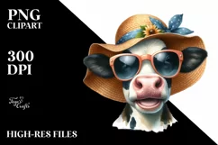 Cow Cow Portrait with Sun Hat Clipart Product Image 3