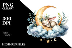 Adorned Baby Rabbit Sleeping on Moon, PNG Product Image 2