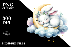 Whimsical Baby Rabbit Sleeping on Moon PNG Product Image 2