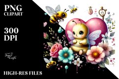 Colorful Baby Bee Behind Big Heart PNG Product Image 2