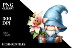 Cute GNOME with Big HAT and Large Lily PNG Product Image 2