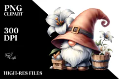 Cute GNOME with Big HAT and Large Lily PNG Product Image 2