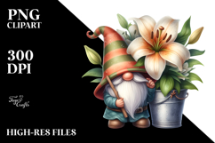 Cute GNOME with Big HAT and Large Lily PNG Product Image 2