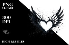 Paint Brush Style Heart with Wings, PNG Product Image 2