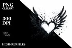 Paint Brush Style Heart with Wings, PNG Product Image 2