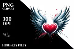 Paint Brush Style Heart with Wings, PNG Product Image 2