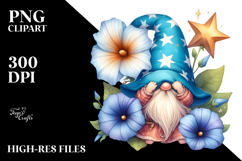 Cute GNOME with Big HAT and Large Morning Glory PNG Product Image 2