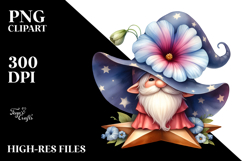 Cute GNOME with Big HAT and Large Morning Glory PNG Product Image 2