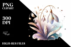 Abstract Watercolor Snowdrop Wooden Clipart Product Image 1