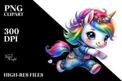 Watercolor Running Unicorn, Transparent PNG Product Image 1