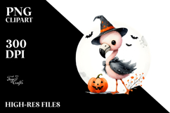 Retro Cute Baby Flamingo on Halloween Moon PNG Product Image 2