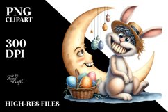 Goofy Bunny on Half Moon PNG Product Image 2