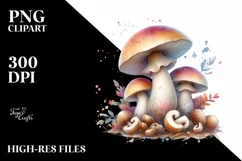 Pastel Glossy Mushroom Watercolor Splash PNG Product Image 1