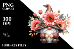 Watercolor GNOME with Gerbera Floral Frame PNG Product Image 2