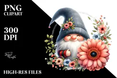 Cute GNOME with Big HAT and Gerbera Floral Frame PNG Product Image 2