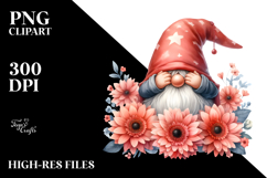 Cute GNOME with Big HAT and Gerbera Floral Frame PNG Product Image 2