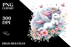 Cute Baby Unicorn Tumbling with Spring Petals Clipart Product Image 1