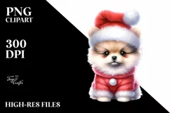 cute Watercolor Pomeranian with Santa Hat Product Image 1