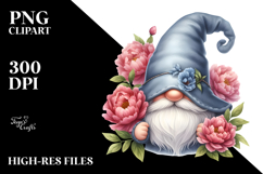 Cute GNOME with Big HAT and Peonies Floral Frame PNG Product Image 2