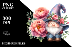 Gnome with Peonies PNG Product Image 2