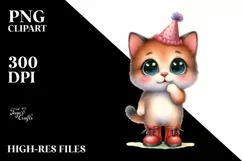Baby Cat Party Hat Watercolor PNG Product Image 3