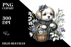 Detailed Watercolor Gothic Puppy Holding Flowers | Clipart Product Image 2