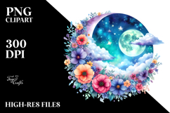 Vibrant Moon with Flowers | Clipart Product Image 2
