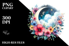 Vibrant Moon with Flowers | Clipart Product Image 1