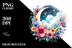Vibrant Moon with Flowers | Clipart Product Image 2