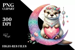 Digital Painting of Cute Boho Otter, PNG Product Image 2