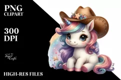 Cute Baby Unicorn with Cowboy Hat Clipart Product Image 1