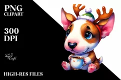 Bull Terrier with Reindeer Horns, Transparent PNG Product Image 1