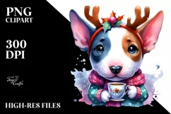 Bull Terrier with Reindeer Horns, Transparent PNG Product Image 3